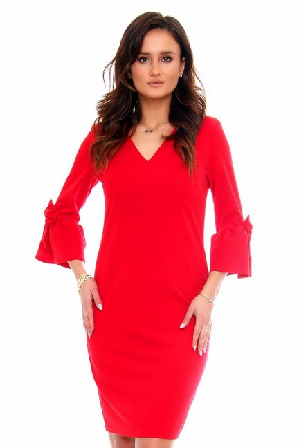 Sukienka koktajlowa kokardki CMK366 czerwona