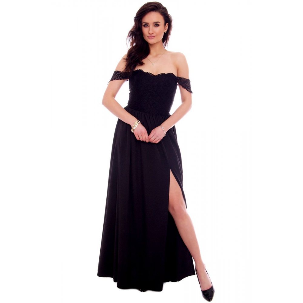 Sukienka długa z rozporem CMK936 czarna
