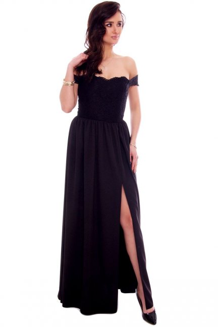 Sukienka elegancka z rozporem czarna 