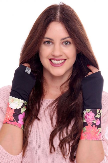 Rękawiczki modne w kwiatki CMR08 czarne