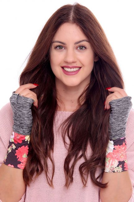 Rękawiczki modne w kwiatki CMR08 szare