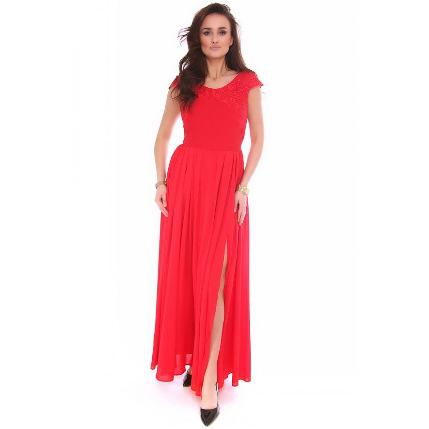 Sukienka modna maxi CMK162 czerwona
