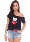 Koszulka modna nadruk Cat czarna