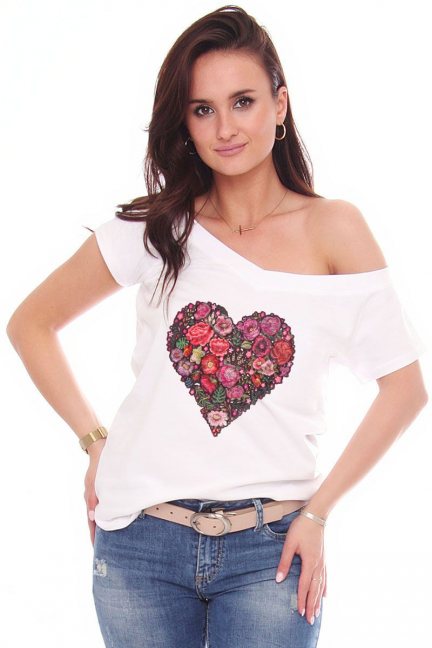 Koszulka damska nadruk Serce biała