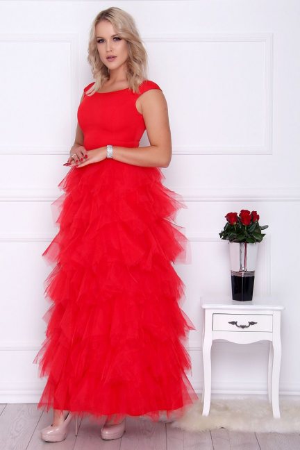 Sukienka czerwona z rozporkiem 