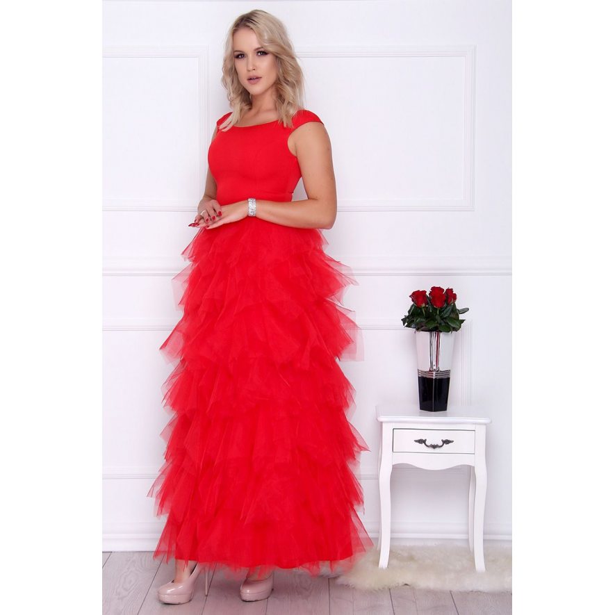Sukienka czerwona z rozporkiem 