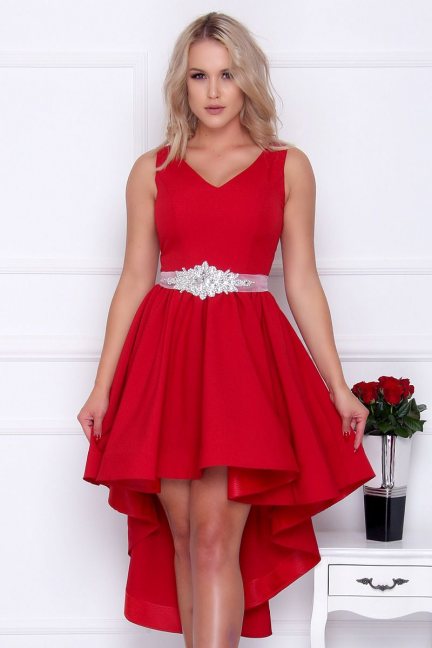 Sukienka asymetryczna z dekoltem czerwona