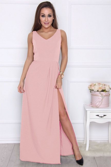Sukienka maxi z rozporkiem różowa