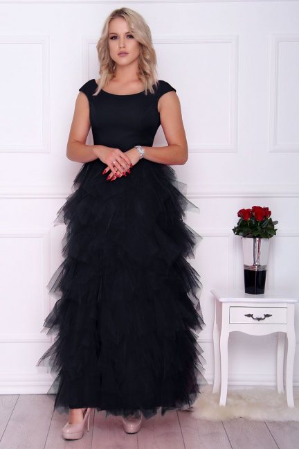 Sukienka elegancka maxi falbanki czarna