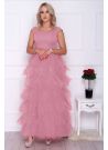 Sukienka elegancka maxi falbanki różowa