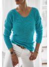 Sweter oversize wycięty dekolt niebieski
