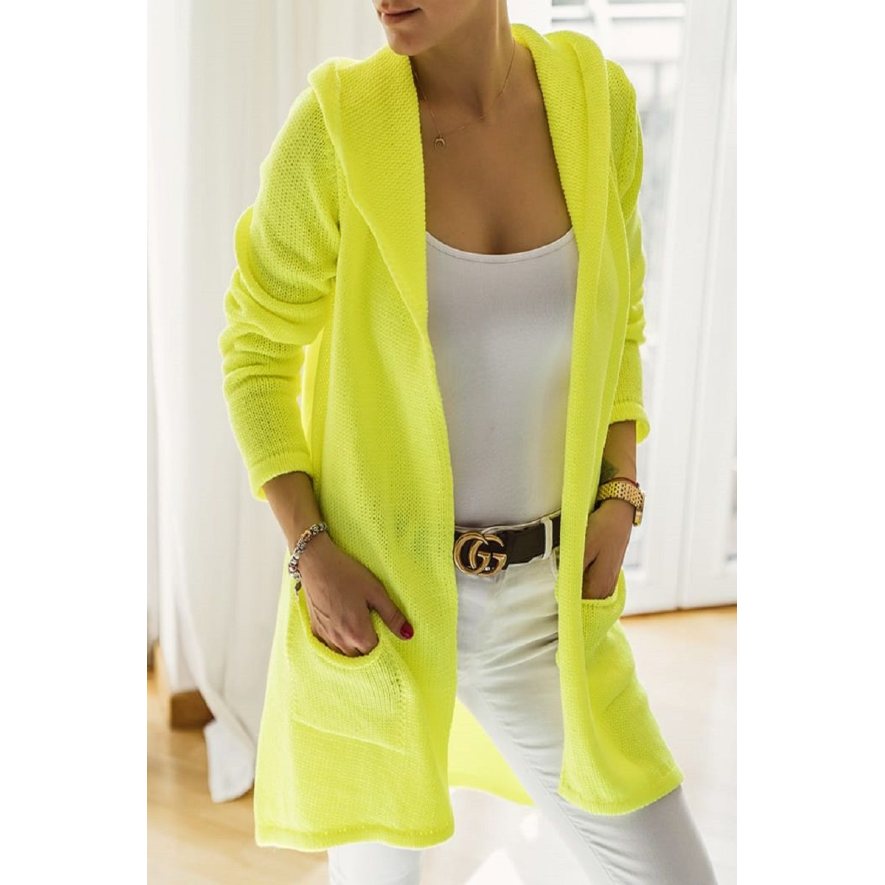 Sweter długi z kapturem CMK2028 neon żółty