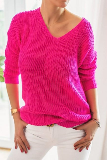 Sweter damski modny oversize fuksja