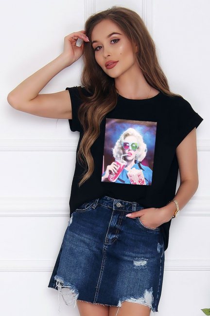 T-shirt damski z bawełny Marilyn czarny