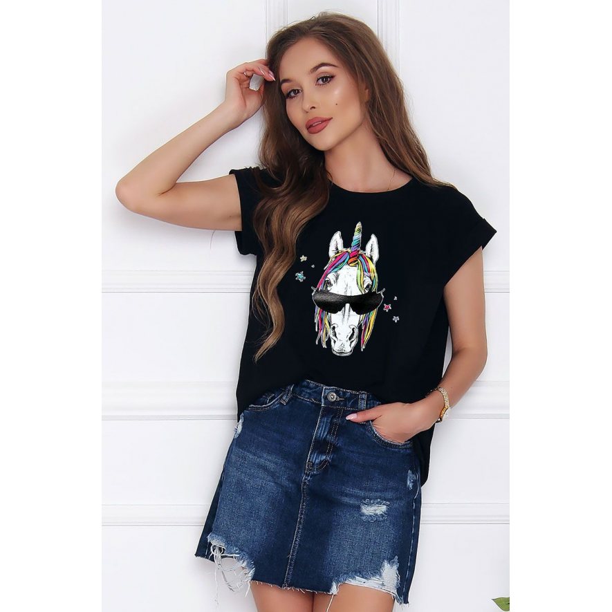 T-shirt koszulka damska Unicorn czarna