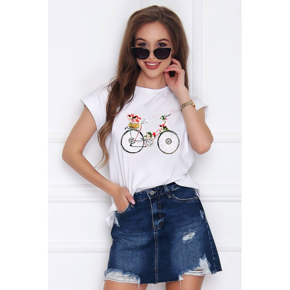 T-shirt damski z aplikacją Bicycle biały