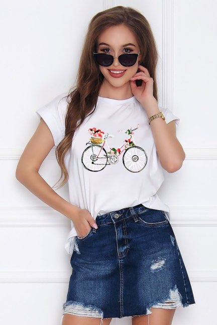 T-shirt damski z aplikacją Bicycle biały