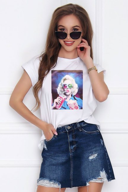 T-shirt damski z bawełny Marilyn biały