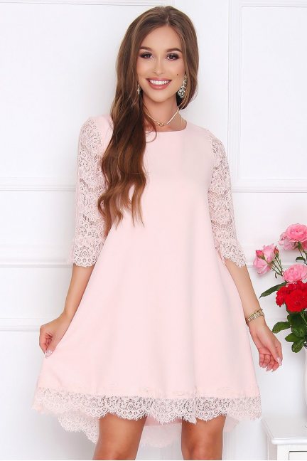 Sukienka dłuższy tył koronka CM592 różowa