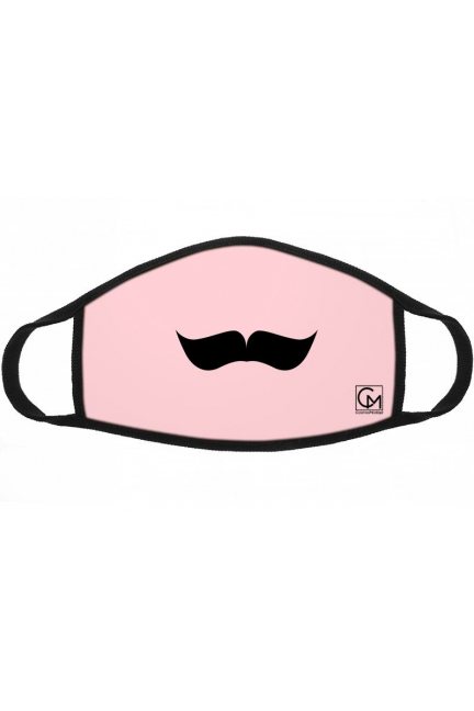 Maska bawełniana nadruk wąsy różowa