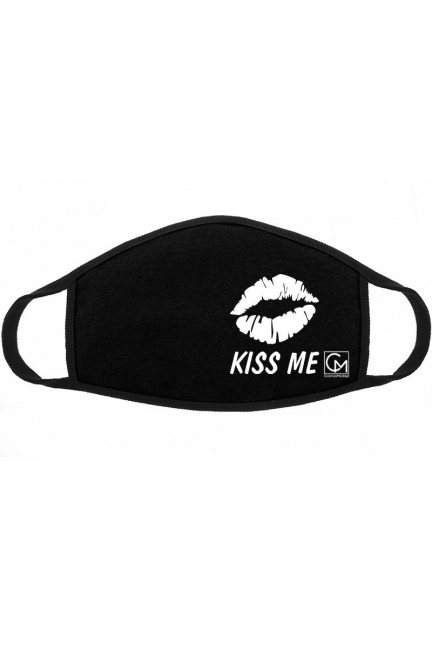 Maska bawełniana napis KISS ME czarna
