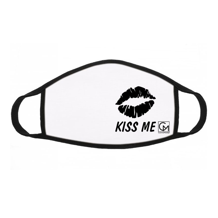 Maska bawełniana napis KISS ME biała