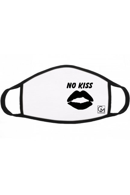 Maska bawełniana napis NO KISS biała