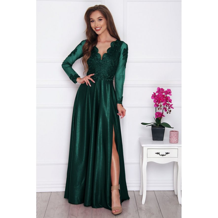 Sukienka elegancka z koronką zielona