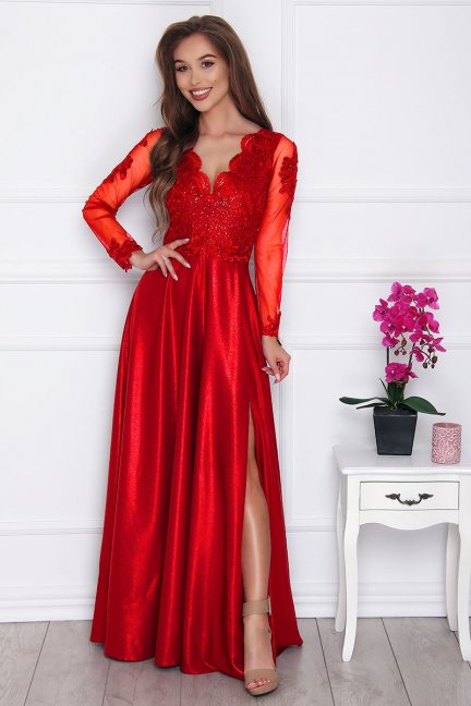 Sukienka elegancka z koronką czerwona