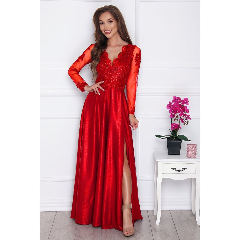 Sukienka elegancka z koronką czerwona