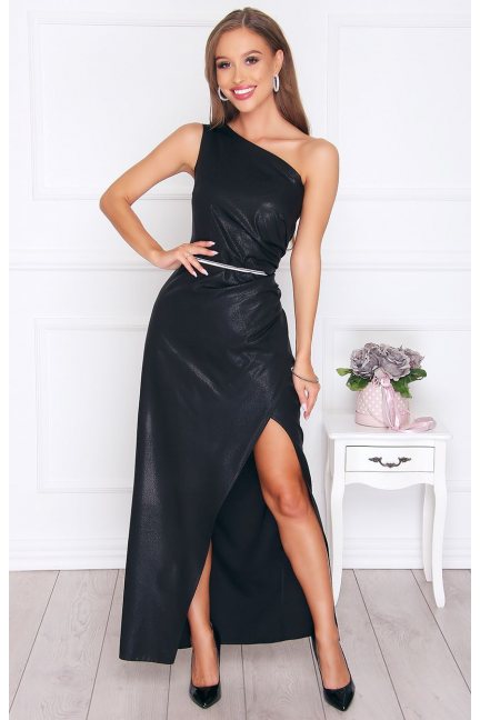 Sukienka dopasowana maxi brokatowa czarna