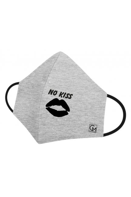 Maska profilowana nadruk NO KISS szara