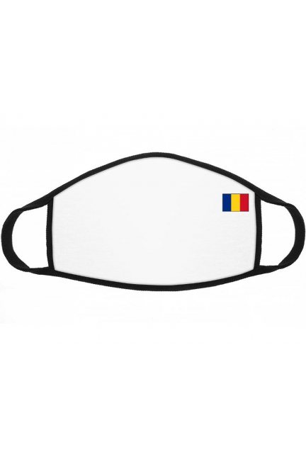 Maska bawełniana z flagą Rumunii biała