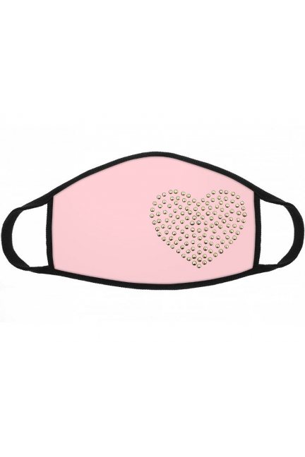 Maska bawełniana z cekinami serce różowa