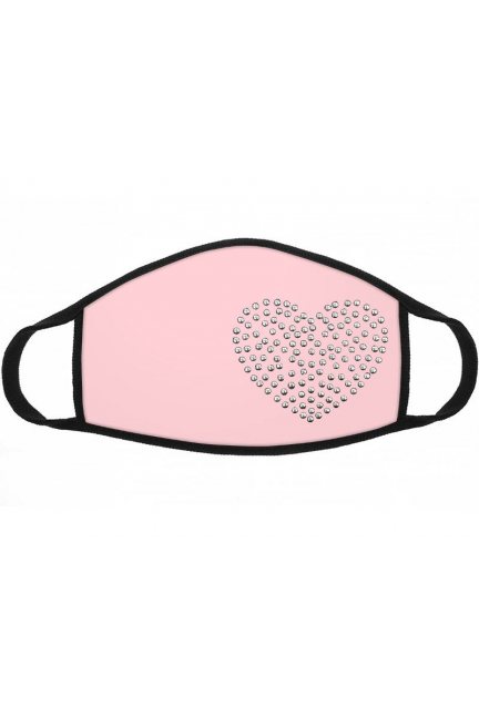 Maska wielorazowa z cekinami serce różowa