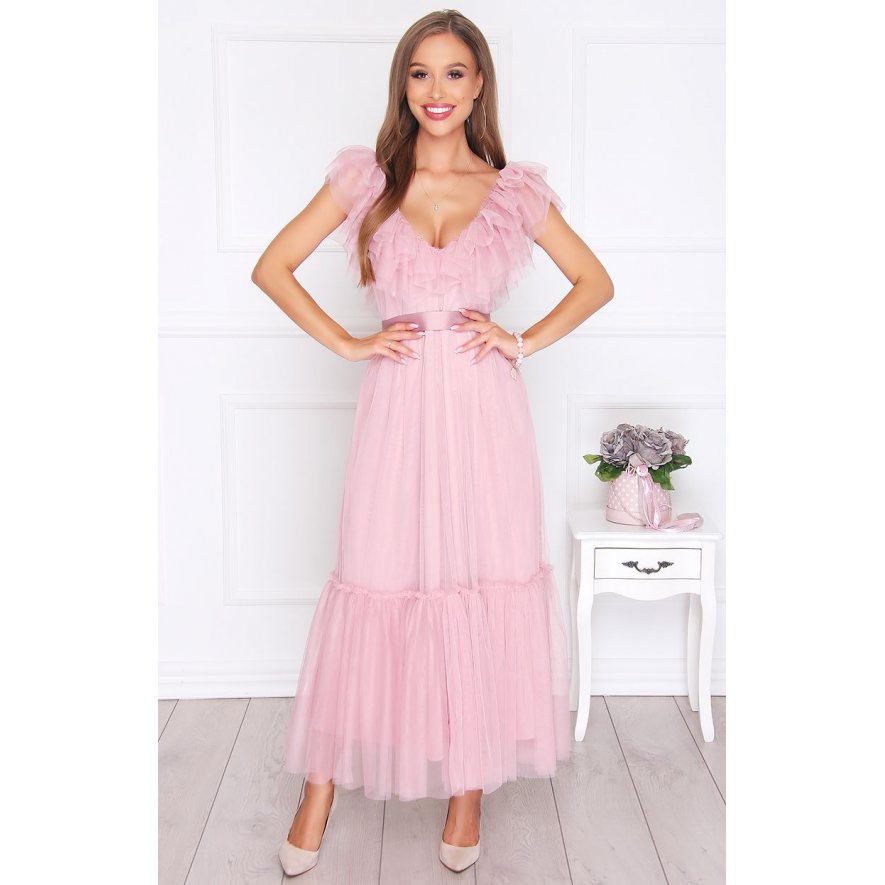 Sukienka elegancka szyfonowa różowa