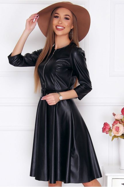 Sukienka rozkloszowana skórzana midi czarna