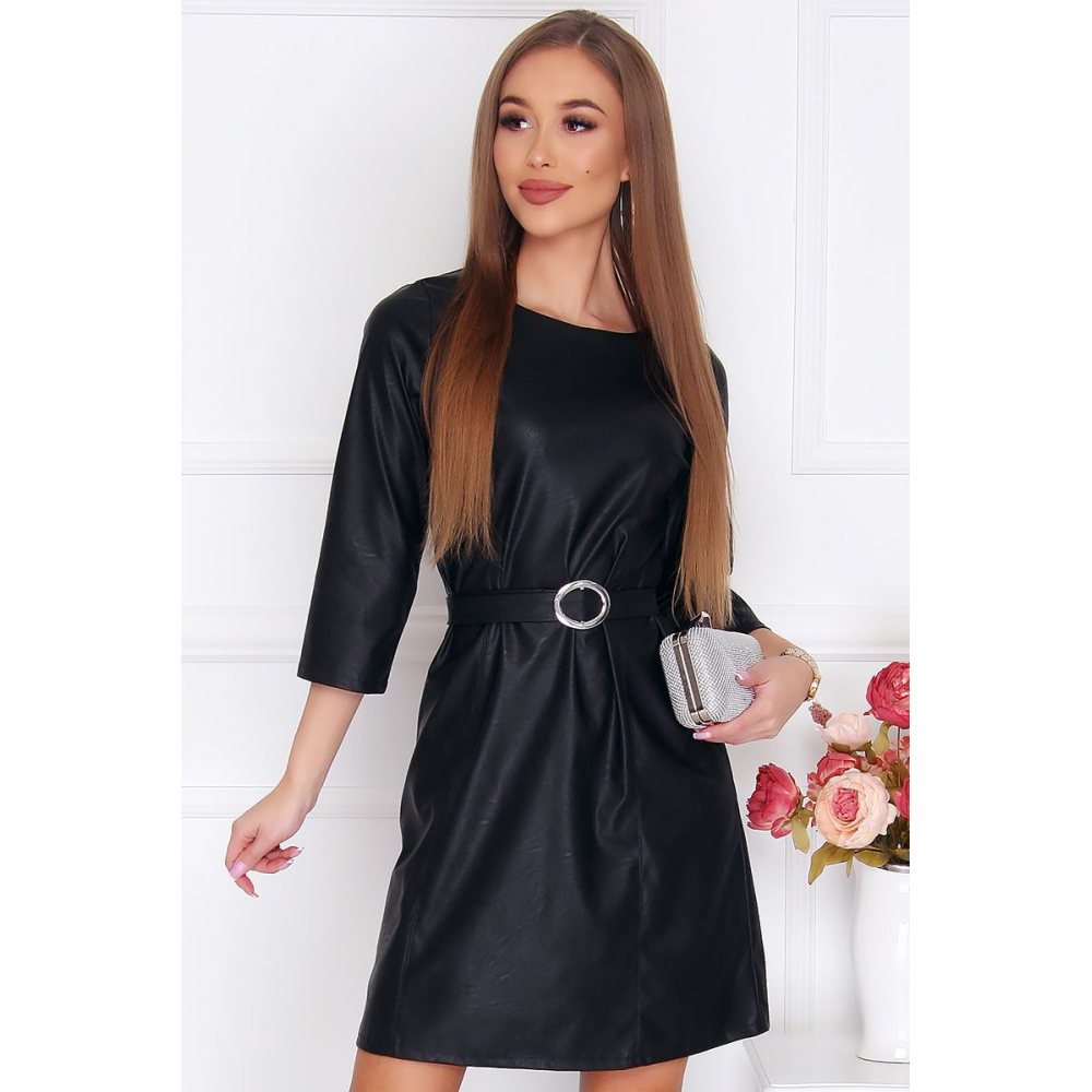 Sukienka modna mini z paskiem czarna