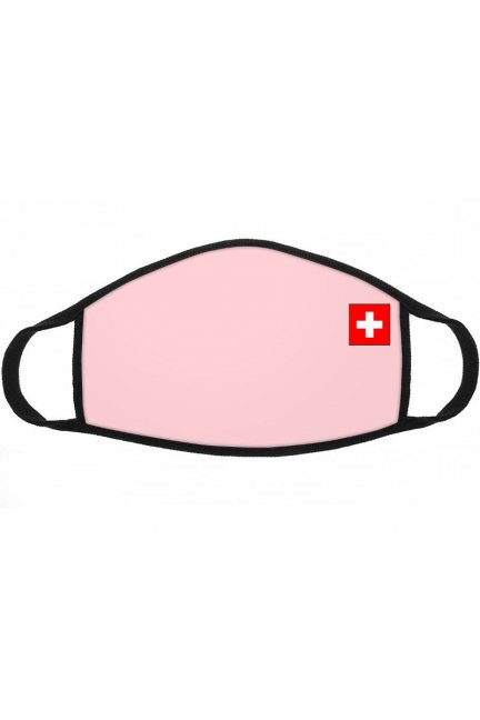 Maska wielorazowa z flagą Szwajcarii różowa