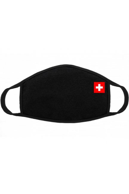 Maska wielorazowa z flagą Szwajcarii czarna