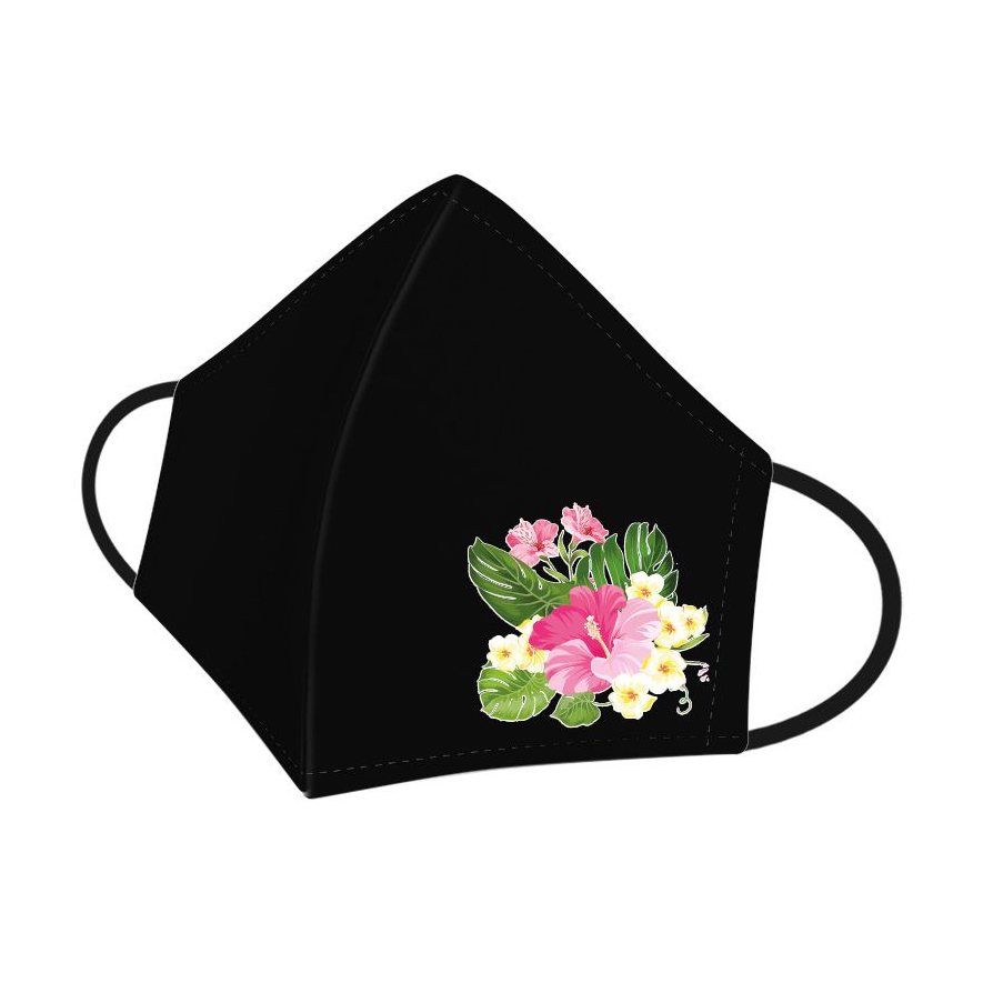 Maska dziecięca nadruk kwiatki czarna