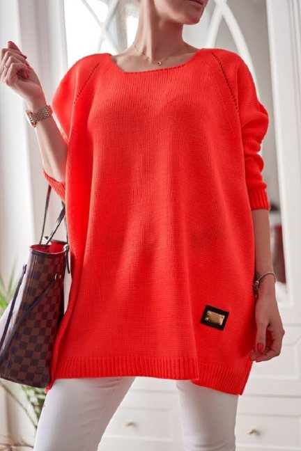 Sweter oversize ażurowy neon pomarańcz