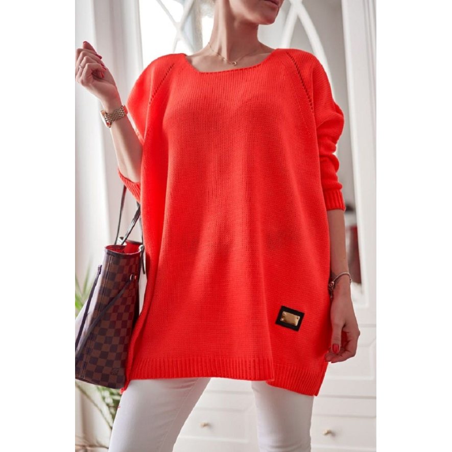 Sweter oversize ażurowy neon pomarańcz