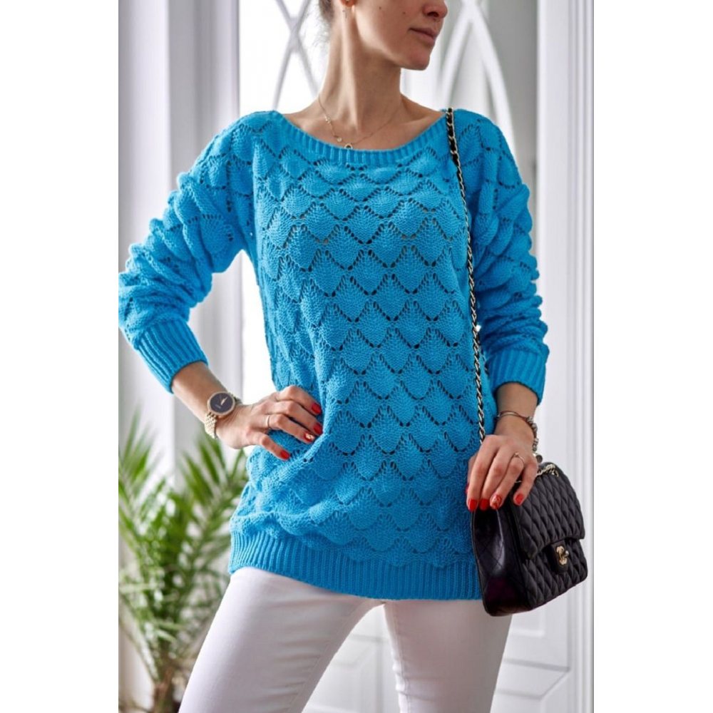 Sweter damski oversize modny niebieski