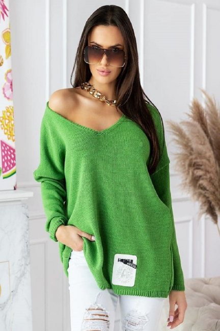 Sweter damski oversize z dekoltem zielony