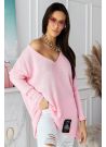 Sweter damski oversize z dekoltem różowy