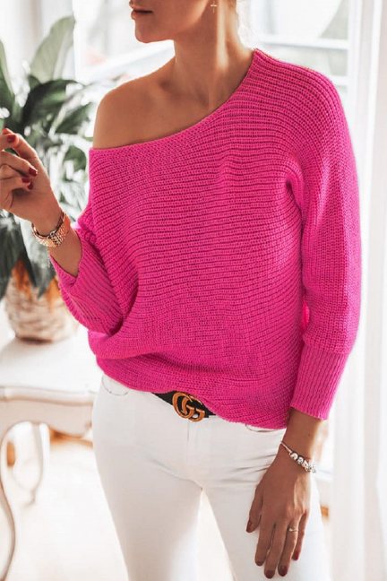 Sweter modny oversize damski fuksja