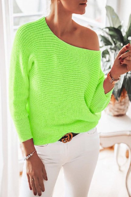 Sweter modny oversize damski neon zielony
