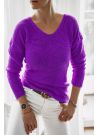 Sweter oversize wycięty dekolt fioletowy