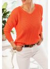 Sweter oversize wycięty dekolt pomarańczowy